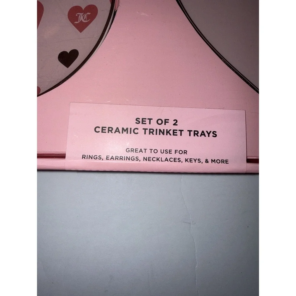 Juicy Couture Heart Trinket Tray Set Pink Jewelry Dish Set of 2 Ceramic NEW